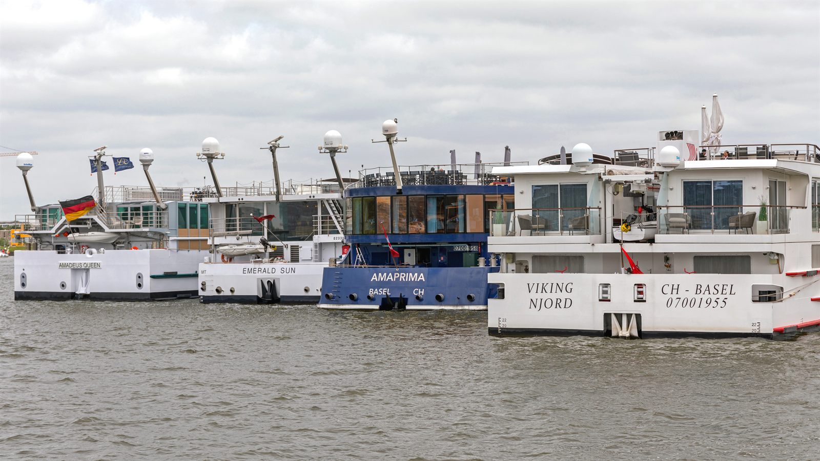 River cruise ships berthed at a city quay